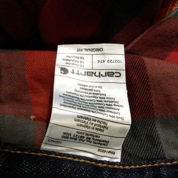 Carhartt Original Fit Straight Leg Blaine Flannel Lined Jeans Dark Bluestone 18 - Picture 10 of 11